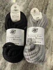 Lot of 2 Loops & Threads macrame cord 1 black 1 gray 26.6 yds ea
