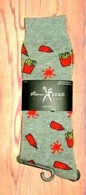 MENS MARC ECKO FRENCH FRIES KETCHUP GRAY CREW SOCKS (SHOE SIZE 6-12)