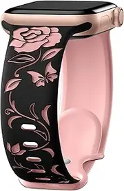 Ouwegaga Floral Engraved Bands Compatible with Apple Watch Band 38mm 40mm 41mm 42mm Women, Soft Silicone Sport Strap with Two-Tone Flower Design Replacement for iWatch Series 10 9 8 7 6 5 4 3 2 1 SE