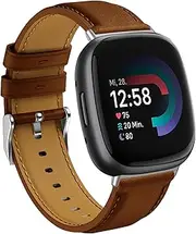 Leather Bracelet Compatible with Fitbit Versa 3 Wristband, Fitbit Versa 4 Wristband, Fitbit Sense Bracelet, Fitbit Sense 2 Wristband, Leather Strap Replacement Strap for Fitbit Versa 3 Wristband, Fitbit Sense Bracelet