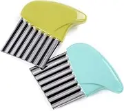 2 Pcs Stainless Steel Crinkle Cutter for Veggies, Wavy Cutter for Potato, Carrot, Chip, Vegetable, Butter, Lettuce (Green and Blue)