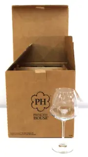 Princess House Crystal Moderna Wine Glasses Lot Stemware Set 4 USA 579 Red New