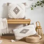 Woven Tufted Boho Striped Neutral Themed Lumbar Decorative Throw Pillow Covers