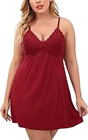 [Ababoon] Plus Size Lingerie for Women Lace Modal Chemises Nightgown V-Neck Full Slip Babydoll Sleepwear Size 16-24 Plus