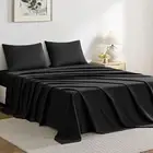 JELLYMONI Bed Sheet Set King 4pcs Cotton Black Bedsheet Easy-Fit 16 Inch Deep...