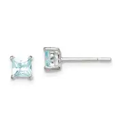 Sterling Silver Polished 4mm Square Light Blue Cz Stud Earrings
