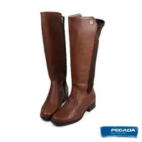 在飛比找momo購物網優惠-【PEGADA】經典素面真皮萊卡拼接長靴 棕色(282063