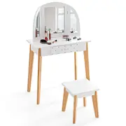 Kids Vanity Set With Mirror Stool Set Princess Children Makeup White