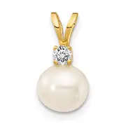 14k 6mm White FW Cultured Pearl AAA Diamond Pendant