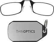 ThinOptics Reading Glasses 1.0 Black Frames and Keychain Case - Compact Foldable Reading Glasses 1.00 Reading Glasses