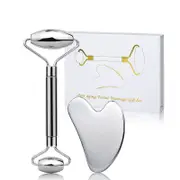 Beakey Pure Stainless Steel Gua Sha Set and Facial Massage Roller Prevents Wrinkles