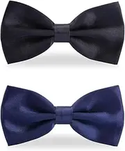 [Weforu] 2pcs Pre-Tied Bow Tie for Men, Mens Classic Satin Formal Tuxedo Bowtie Adjustable Length for Tux Party Wedding(Black， Navy Blue))