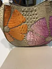 Brahmin Shortbread Marianna Beige With Floral Hobo Handbag Whimsical Tote Bag