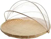 AIMALL Hand Woven Bamboo Food Storage Basket with Mesh Cover for Fruits, Vegetables, Bread and Food Drying, Natural Bamboo Tray, 11.8/14.1/16.5 Inch