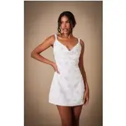 Premium White Sequin Embroidered Cowl Neck Shift Dress, White