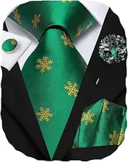 [Hi-Tie] Mens Christmas Ties Set Snowflake Xmas Necktie Festival Tie and Pocket Square Cufflinks Set