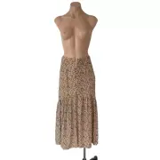 Sportsgirl Leopard Print Maxi Midi Skirt Size 6 XS Boho Button Through Split