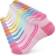 [ouhos] Womens Ladies White Black Warm Trainer Running Ankle Socks Thick Sports Walking Boot Socks for Women 4-7 Low Cut Anti Blister Cushioned Hiking Work Athletic Cotton Socks 5 Pairs