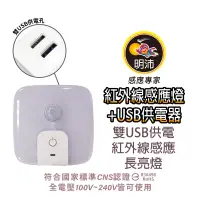 在飛比找蝦皮商城優惠-明沛 LED感應燈 感應燈+雙USB供電器 充電器 手機充電