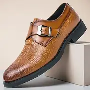 Men's Monk shoes Crocodile Pattern Walking Wedding PU Leather Comfortable Slip Resistant Breathable Buckle Black Yellow Brown Fall Winter