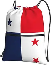 EdWal Flag Of Panama Print Drawstring Backpack Gym Bags Sports Bags With Zipper Pocket For Travel Swimming Beach, Black, One Size