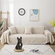 ROOMLIFE Elegant Ivory White Chenille Sofa Slipcover with Lace Edge Universal Sofa Covers for 2-3 Cushion Couch Living Room Furniture Protector Couch Cover Blanket for Dogs Pet, 71"x118"