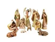 Nativity Set 9 inch Driftwood Style 11pc Wood Carved Look Donkey Cow Sheep