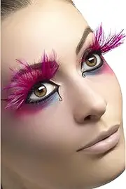 Smiffy's Eyelashes with Feather Plumes and Glue - Pink