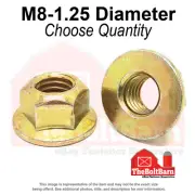 M8-1.25 Class 10 Hex Flange Top Lock Nuts Zinc Yellow Coarse Thread (Pick Qty)