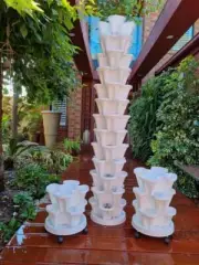Set of 10 Stackable Planter VerticalGarden Tower StrawberryFlower Pot WheelTray