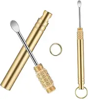 2 PCS Ear Wax Removal Tool, Brass Ear Scoop Folding Type Copper Ear-Pick Cleaner Portable Ear Wax Removal Tools Spiral Ear Clean Tool Attached A Key Ring Mini Tool Supplies, Gold