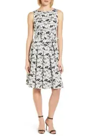 ANNE KLEIN Size 4 White Sleeveless Dress in Gray/Black Floral Pattern -- New