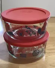 NEW Spider Man Spiderman Marvel Pyrex 4 Pc- 4 Cup Glass Storage Bowls & Red Lids