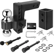 YOUNGFLY Adjustable Trailer Hitch, Fits 2“ Receiver, 6-inch Drop/Rise Aluminum Hitch, 12500 LBS for Heavy Duty Truck with Three Stainless Steel Locks, and Hitch Tightener Anti-Rattle Clamp Black
