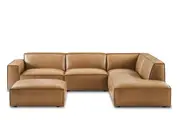 Jonathan Leather Extended Side Chaise Sectional with Ottoman