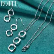 DOTEFFIL 2pcs 925 Sterling Silver Round Square Necklace Earring Set Jewelry
