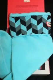 HUNTER Original SHORT blue AQUA Boot SOCKS Cardigan WELLIES for BOOTS LARGE L