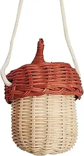 [Wedhapy] Rattan Bag for Kids Acorn Shaped Rattan Storage Basket Mini Kids Crossbody Bag Lidded Woven Cute Breathable Kids Bag Kids Rattan Storage Basket