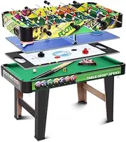 Multi Game Table 4-in-1 Family Entertainment Game Table with Air Hockey Pool Football Soccer Table Tennis Multi-Activity Combination Kids Game Table