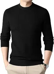[JEShifangjiusu] Men'S Long-Sleeve High Neck Pullovers Soft Touch Waffle Stitch Sweater Lightweight Thermal Tops Undershirts
