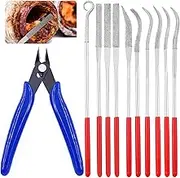 Mardatt 11 Pcs Mini Diamond File Assorted Set Contains Small Flat Needle Square Round Shape Rifler Files, Multipurpose Needle File Set with Bonus Cutter for Woodworking, Sanding, Jewelers, Metal