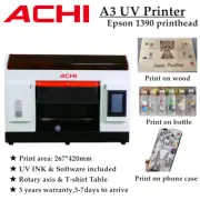 ACHI A3 UV Printer Epson1390 3D Cylindrical Embossed Printing Rotary axis Ink AU