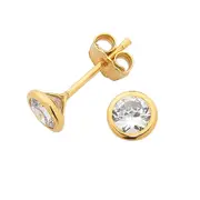 Bevilles 9kt Yellow Gold 4mm Cubic Zirconia Stud Earrings