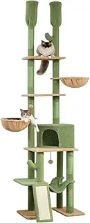 PAWZ Road Cactus Cat Tree Floor to Ceiling Tower with Adjustable Height(216-285cm), 7 Tiers Climbing Activity Center Cozy Hammocks, 5 Platforms and Scratching Posts for Indoor Cats, Green