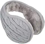 [Peiao] Unisex Warm Knit Cashmere Winter Pure Color Earmuffs with Fur Earwarmer, Adjustable Wrap (Grey)