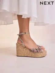 Snake Forever Comfort® Round Toe Weave Detail High Cork Wedges (AV7764) | $83