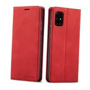 for(4G) Case, Premium PU Leather Cover TPU Bumper with Samsung Galaxy A51 Red