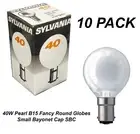 10 x 40W Pearl Fancy Round Light Globes Bulbs Small Bayonet SBC B15 Incandescent