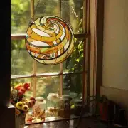 Stained Glass Tiffany Style Round Geometric Window Panel Handcrafted Suncatcher