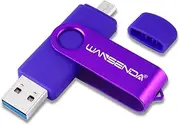 OTG USB Flash Drive Wansenda 3.0 USB Memory Stick 128GB 64GB 32GB 16GB Pen Drive High Speed for Android/PC/Mac (128GB, Purple)